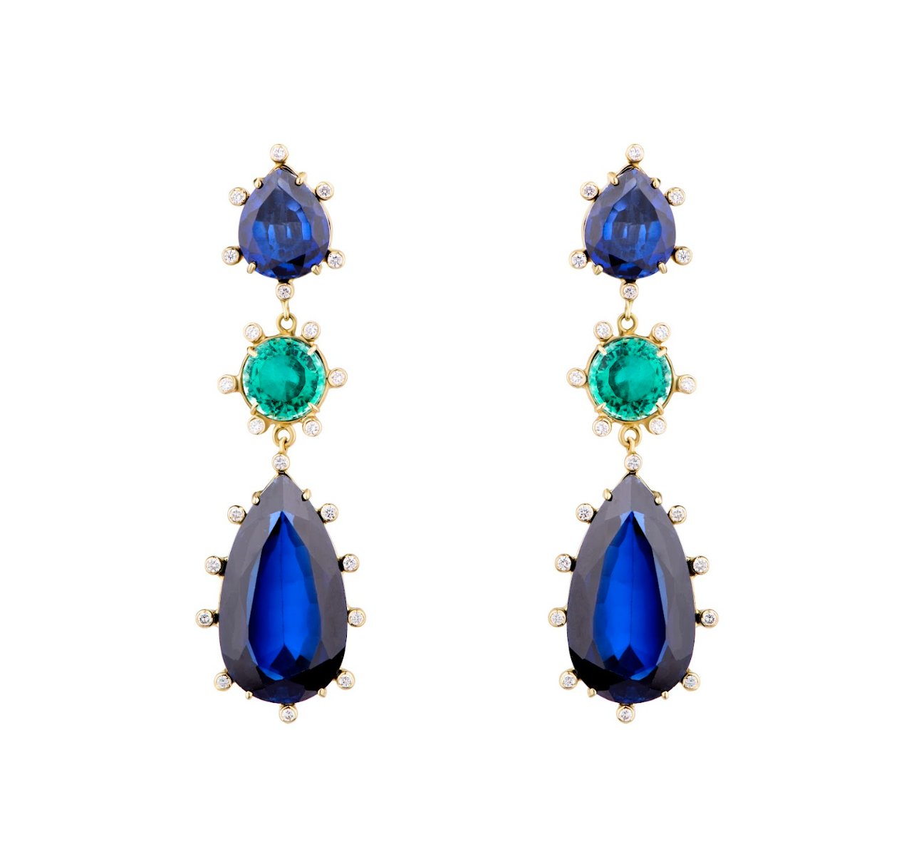 Blue Sapphire & Green Topaz drop Earrings