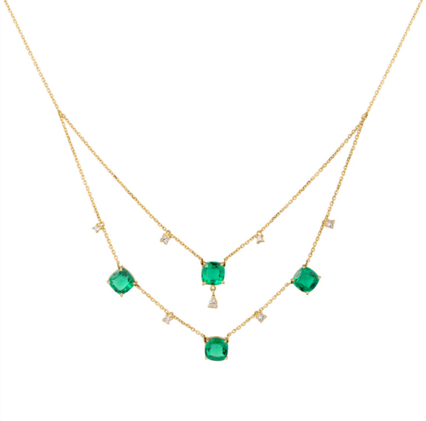 Two layered Emerald & diamond cuts necklace