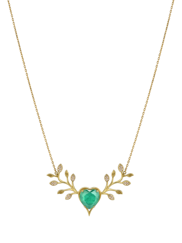 Emerald Heart-Cut Olive Tree Wings Necklace