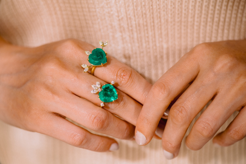 Emerald Heart-Cut Marquis Diamond Ring