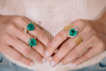 Emerald Heart-Cut Olive Tree Leaves Gold Double Finger Ring