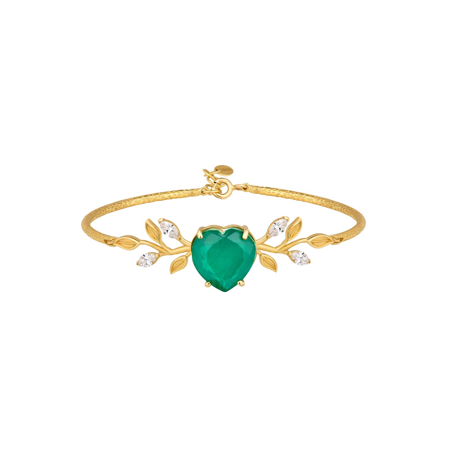 Emerald Heart-Cut Olive Tree Leaves Bracelet
